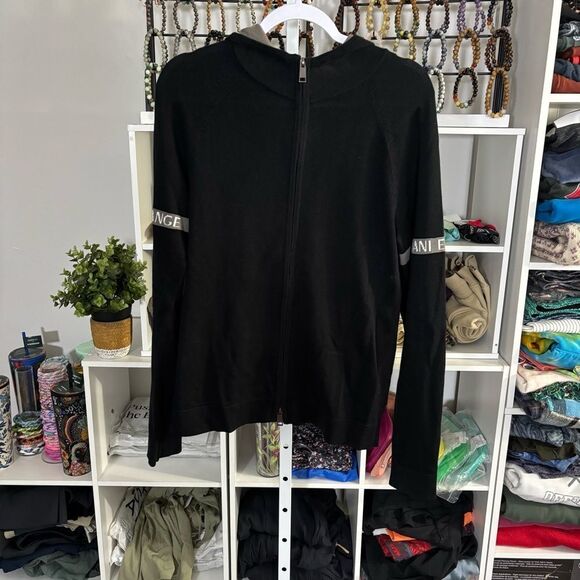 Armani Exchange Black Cotton Knit Full Zip Sweater hoodie - Picture 2 of 8